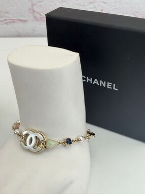 Chanel Pearl Enamel CC Bracelet Green Blue Pink